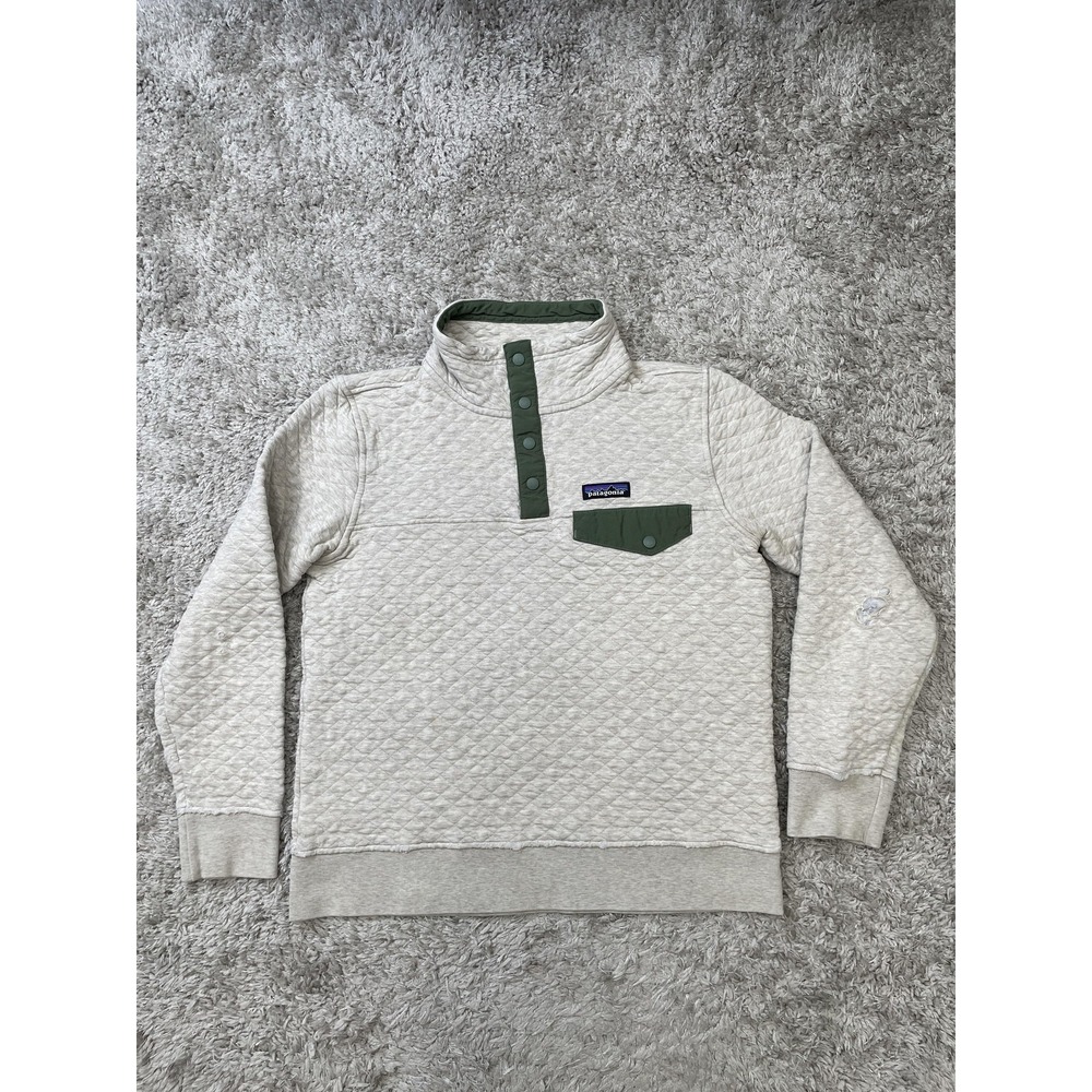 Patagonia Pullover Mens Small Gray Green Organic Cotton Quilt Snap-T STY25281